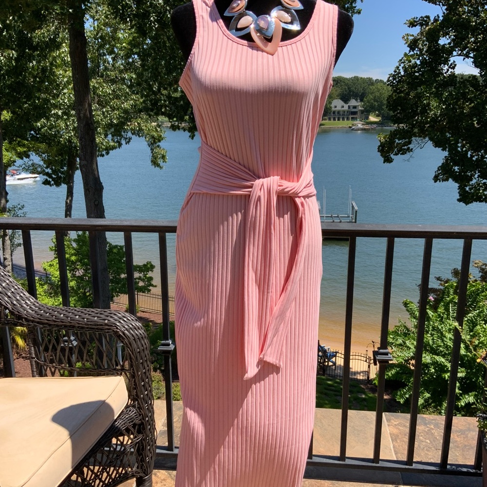 2 Sleeveless Rib MIDI Dresses (Pink and Blue)